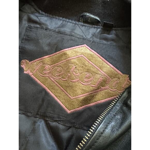 VTG Weekends Men's Black Leather Bomber Jacket Large Pockets Biker Retro READ - Picture 7 of 9